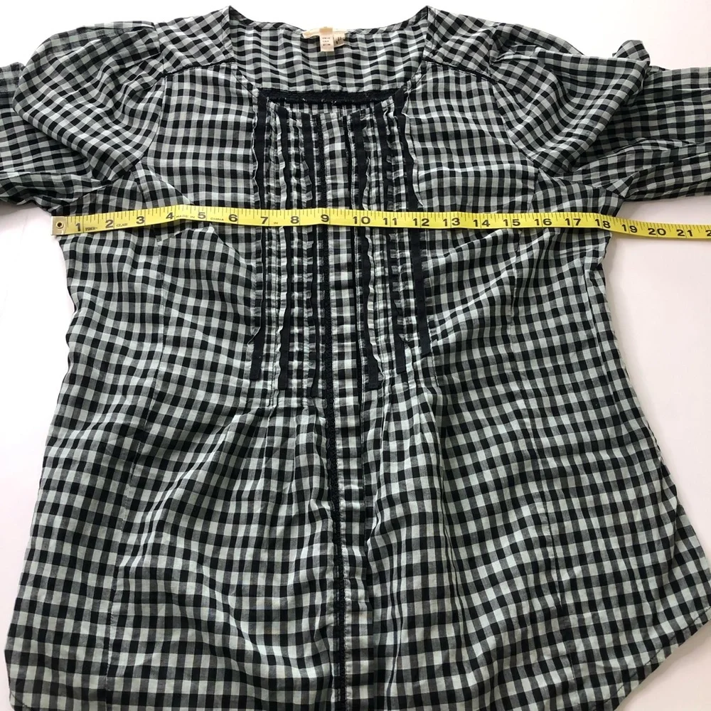 Anthropologie‎ Meadow Rue Gingham Pintuck Top Sz 6